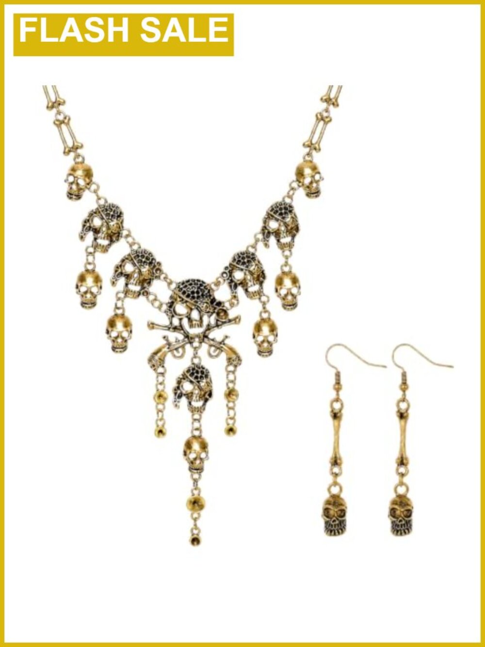 Skeleton Necklace Earrings Set for Women Halloween Pirate Jewelry Costume